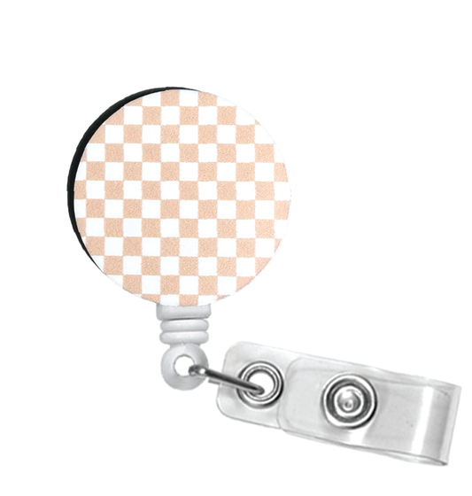 Tan Checkered Badge Reel